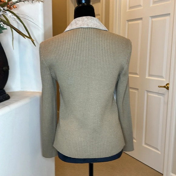 Coldwater Creek‎ Tan Suede Leather Sweater Cable Knit Zip Up Jacket Size S - Picture 5 of 8